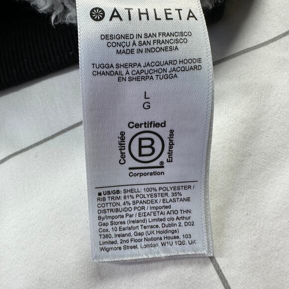Athleta Sweatshirt Womens Large Black Tugga Sherpa Jacquard Hoodie Fleece Active - Picture 5 of 8